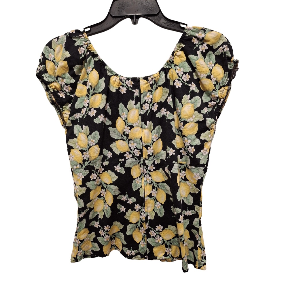 Blue Lemon Floral Print Short Sleeve Elastic Neckline Summer Casual Top XL